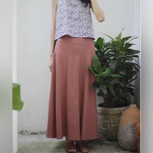 Chaps Ralph Lauren Linen Maxi Skirt Lined Rose Pink Girly Flowy Summer Feminine